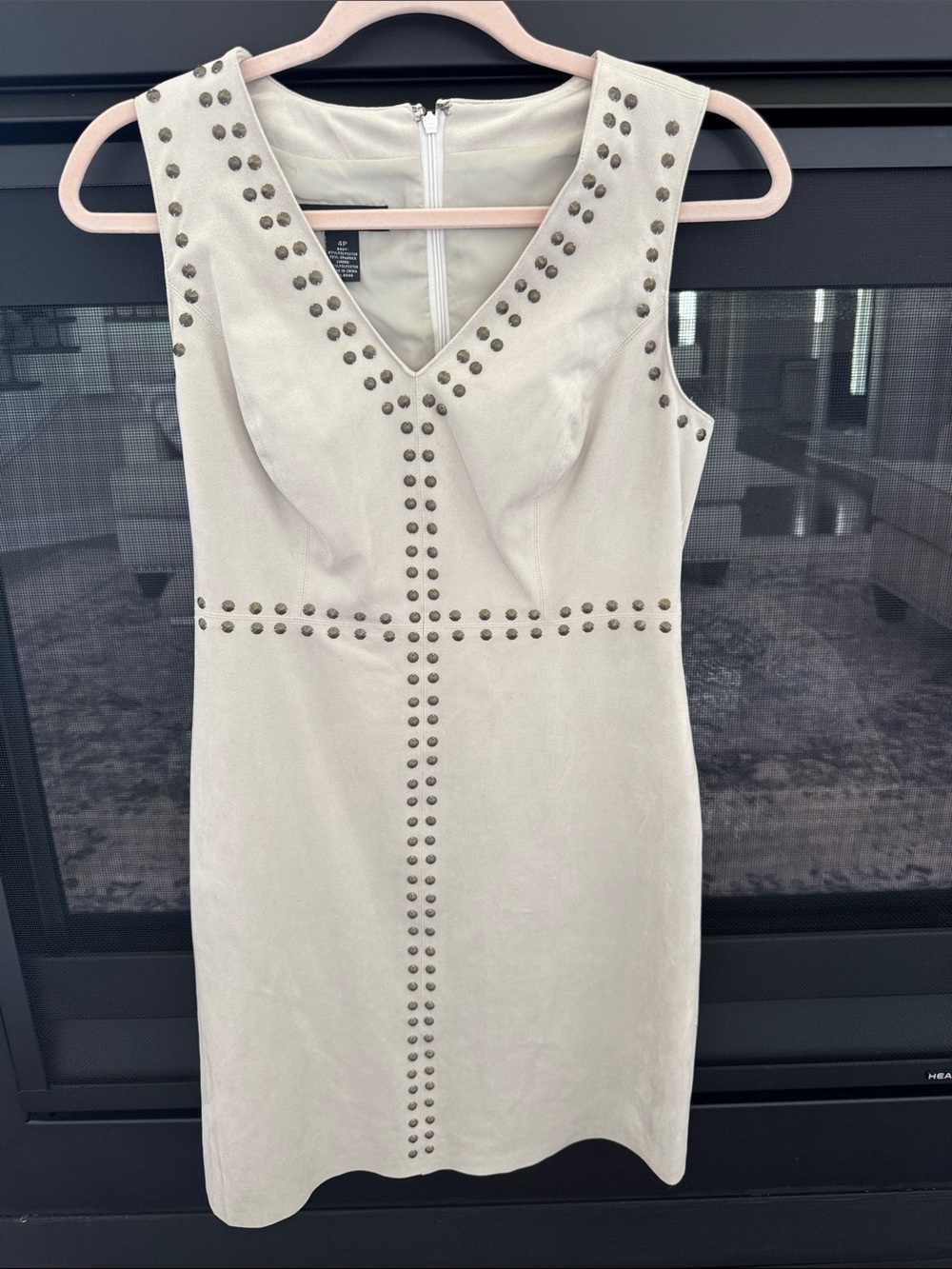 INC International Concepts Cream Stud-Trim V-Neck Mini Dress
